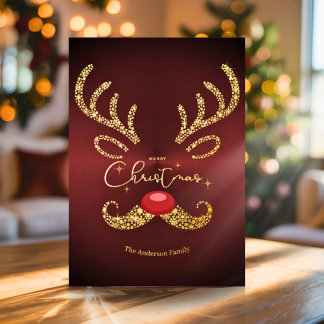 Elegant Non Photo Trendy Gold Script Reindeer Xmas Foil Holiday Card