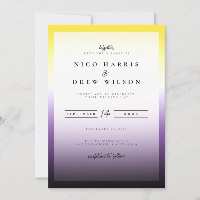 Elegant Nonbinary Pride Wedding  Invitation (Front)