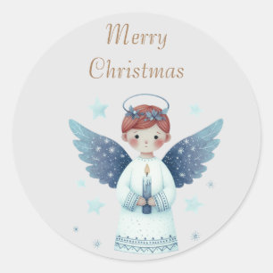 Elegant Nordic Christmas Angel holding a candle Classic Round Sticker