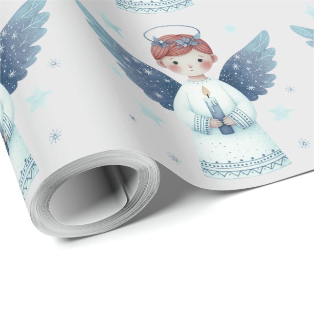Elegant Nordic Christmas Angel holding a candle Wrapping Paper (Roll Corner)