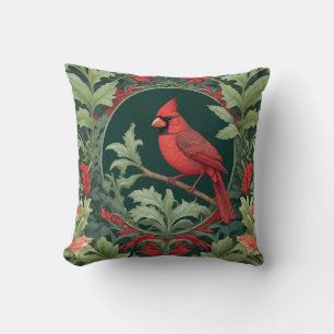 Elegant Northern Cardinal William Morris Inspired  Cushion