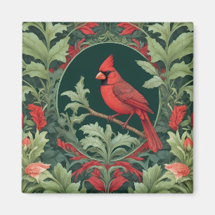 Elegant Northern Cardinal William Morris Inspired Magnet