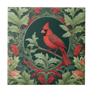 Elegant Northern Cardinal William Morris Inspired Tile