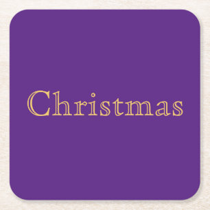 Elegant Nostalgic Christmas Text On Royal Purple Square Paper Coaster