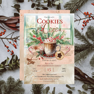 Elegant Nostalgic Cookies and Cocoa Holiday Party Invitation