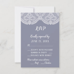 Elegant Nostalgic Lace Steel Blue Wedding RSVP