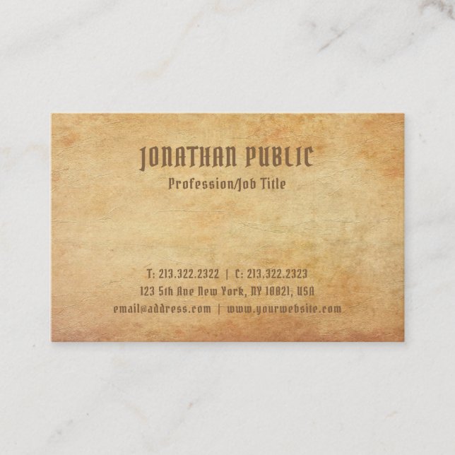 Elegant Nostalgic Old Paper Look Premium Thick Business Card (Front)