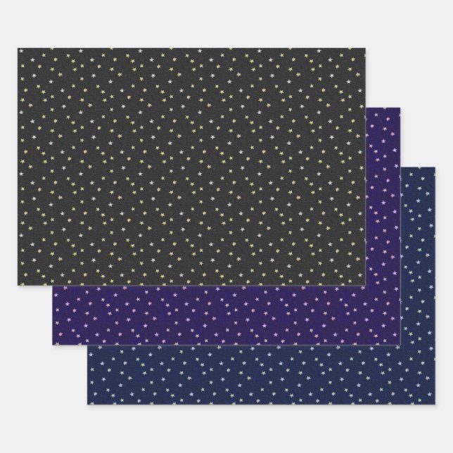 Elegant Nostalgic Stars on Black, Blue & Purple Wrapping Paper Sheet (Set)