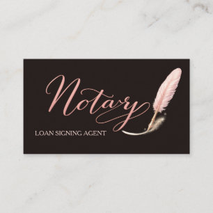 Elegant Notary Loan Signing Feather Business Cards