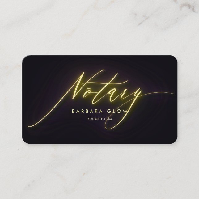 Elegant Notary Public Glowing Neon Gold  Business Card (Front)