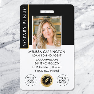 Elegant Notary Public ID Photo Black Gold Badge