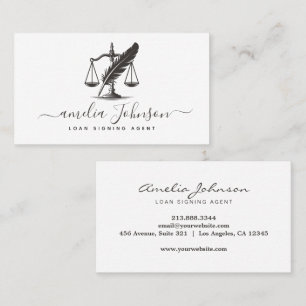 Elegant Notary Public Loan Signing Agent White Business Card