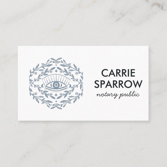 Elegant Notary Public Mystical Eye Rose Vines Chic Business Card (Front)
