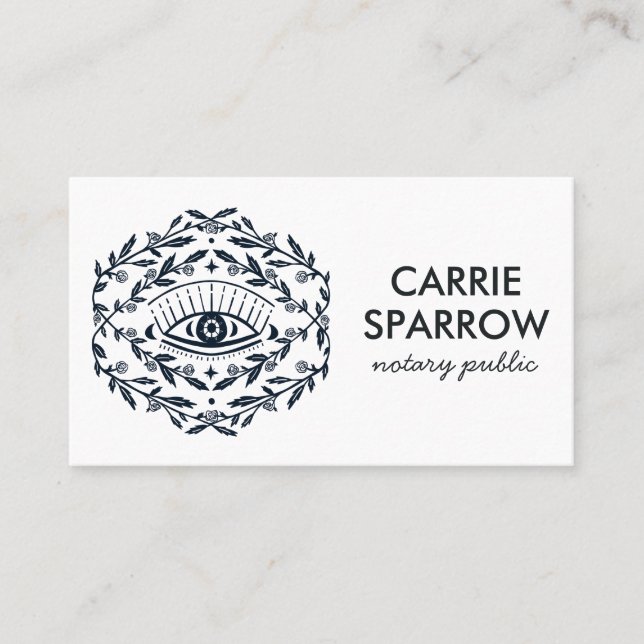 Elegant Notary Public Mystical Eye Rose Vines Chic Business Card (Front)
