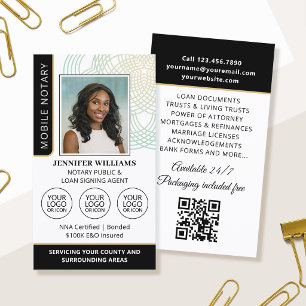 Elegant Notary Public Photo Logo Black Business Card