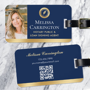 Elegant Notary Public Photo Navy Gold Luggage Tag