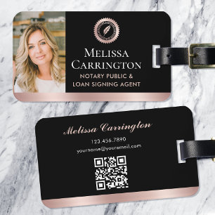 Elegant Notary Public Photo Pink Rose Gold Black Luggage Tag
