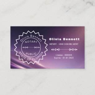 Elegant Notary Public Seal Purple Business Cards