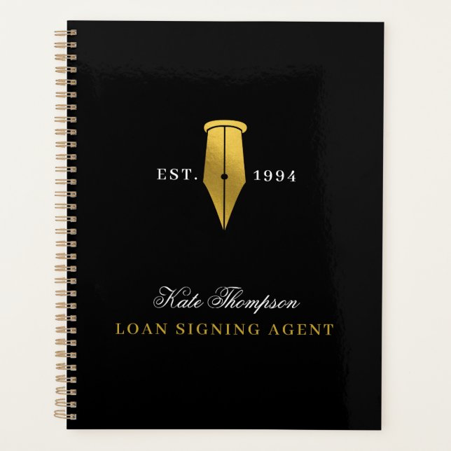 Elegant Notary Public Signing Agent Gold Logo Planner (Front)