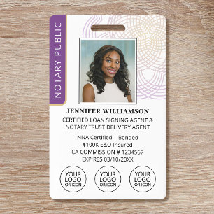 Elegant Notary Signing Agent ID Badge Logo Purple