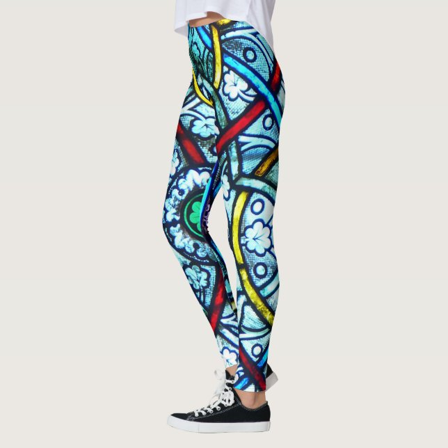 Elegant Notre Dame Paris Stained Glass Pattern Leggings (Left)
