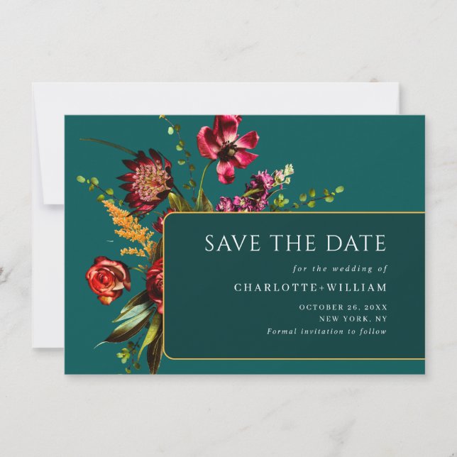 Elegant Nouveau Garden Flowers Wedding Save The Date (Front)