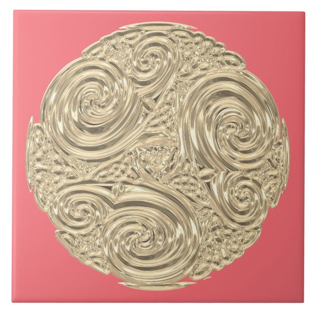 Elegant nouveau gold coral pink metallic modern tile (Front)