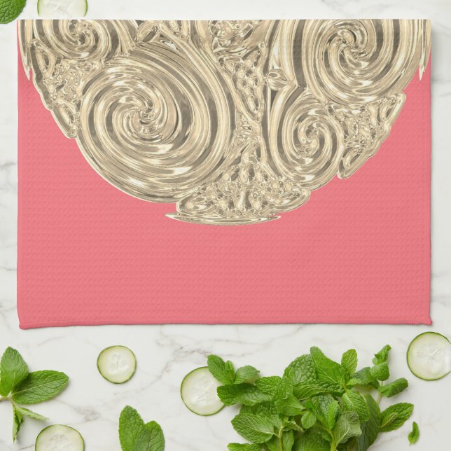 Elegant nouveau gold coral pink  tea towel (Folded)