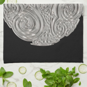 Elegant nouveau silver black metallic modern tea towel