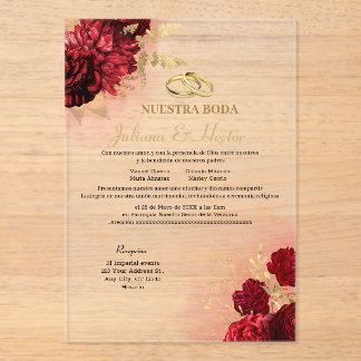 Elegant Nuestra Boda Red Floral Wedding Invitation