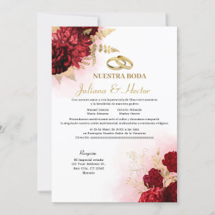 Elegant Nuestra Boda Red Floral Wedding Invitation