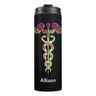 Elegant Nurse Black Purple Medical Caduceus Thermal Tumbler