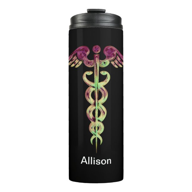 Elegant Nurse Black Purple Medical Caduceus Thermal Tumbler (Front)