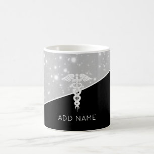 Elegant Nurse Doctor Caduceus Faux Silver Glitter Coffee Mug