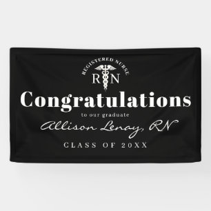 Elegant Nurse Graduation Black White Medical Name Banner