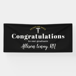 Elegant Nurse Graduation Black White Personalised Banner