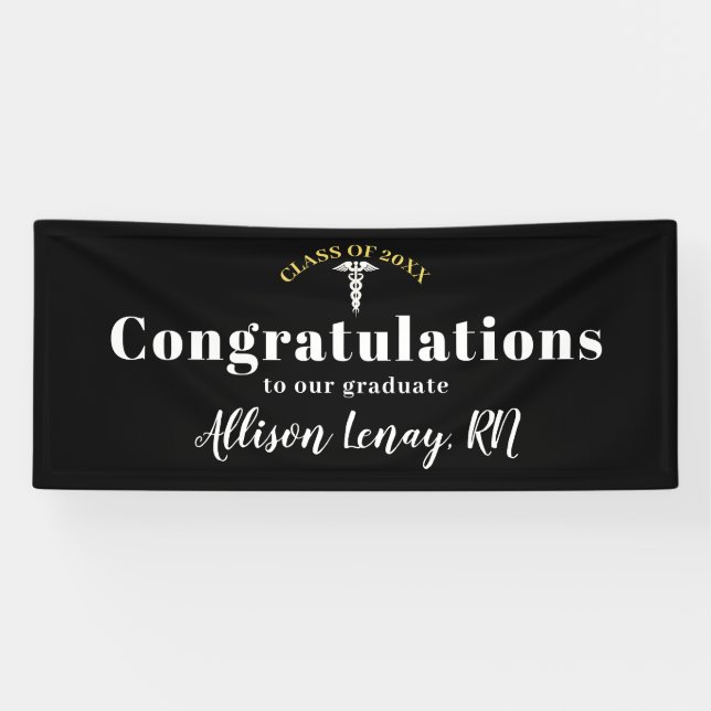 Elegant Nurse Graduation Black White Personalised Banner (Horizontal)
