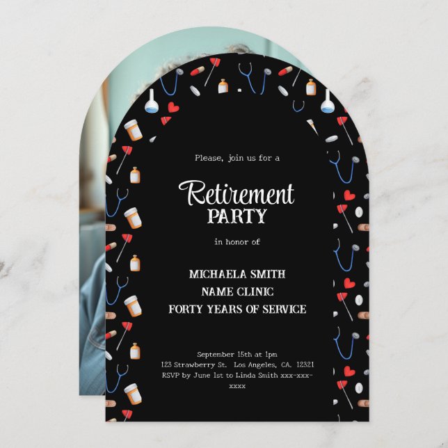 Elegant Nurse Retirement Photo Arch Invitation (Front/Back)