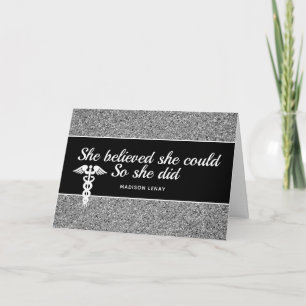 Elegant Nurse Student Graduation Silver Glitter Card