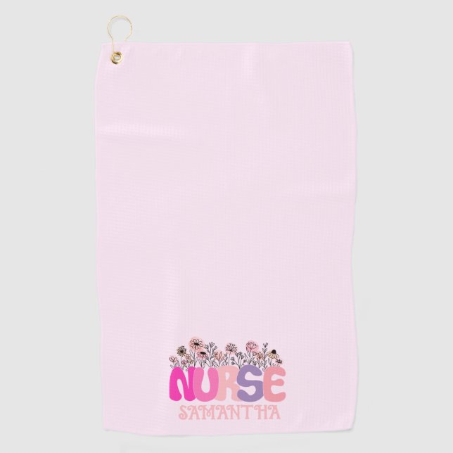 Elegant "Nurse" Typography with Vibrant Floral Golf Towel (Front)