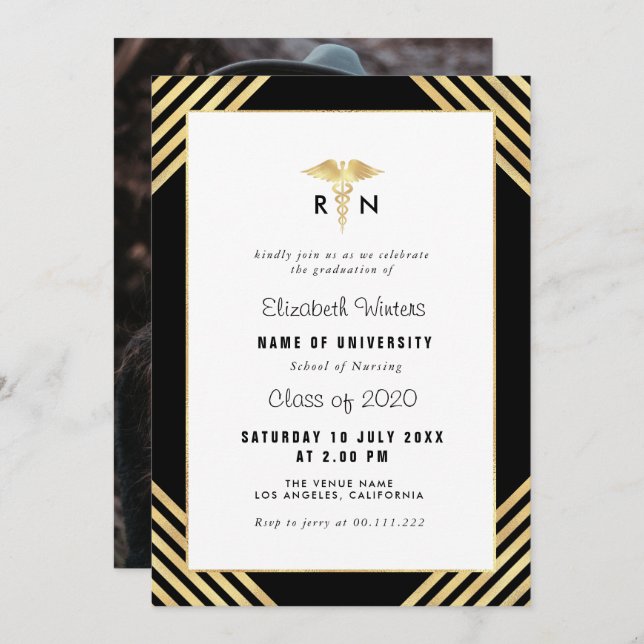 Elegant nursing graduation party invitation (Front/Back)
