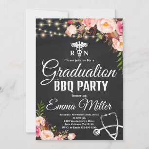Elegant, Nursing School Chalkboard Graduation BBQ  Invitation