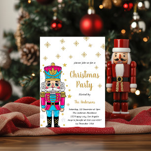 Elegant Nutcracker Christmas Party Gold Glitter Invitation