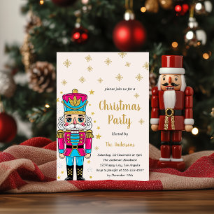 Elegant Nutcracker Christmas Party   Gold Glitter  Invitation
