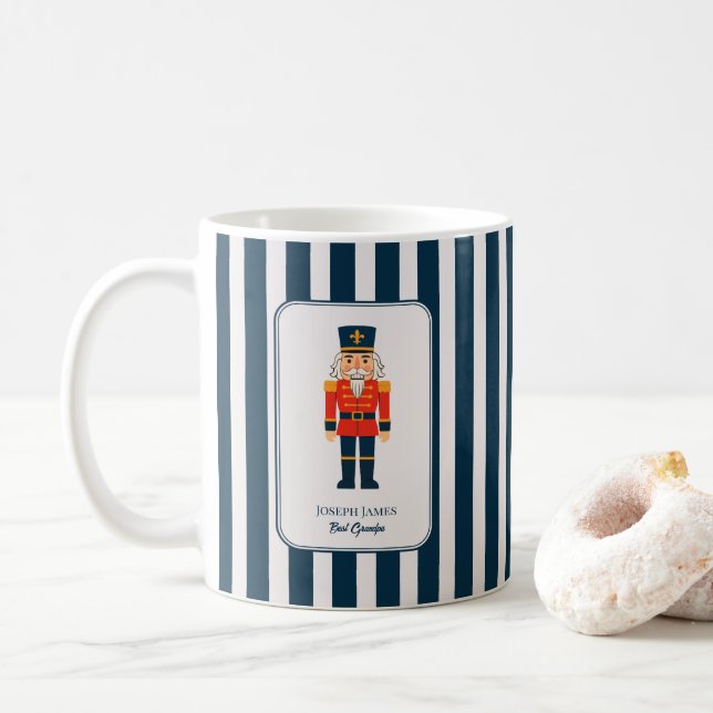 Elegant Nutcracker on The Blue Stripes Coffee Mug (With Donut)