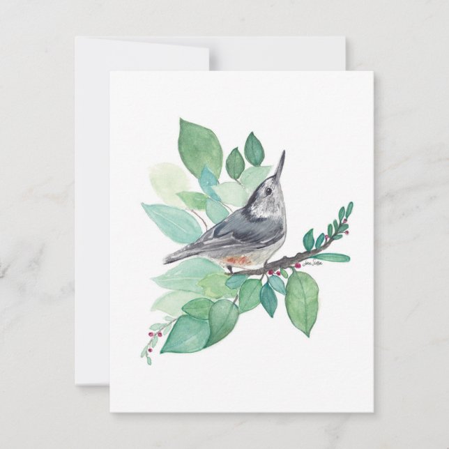 Elegant Nuthatch Watercolor Note Card (Front)