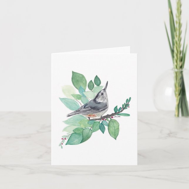 Elegant Nuthatch Watercolor Note Card (Front)