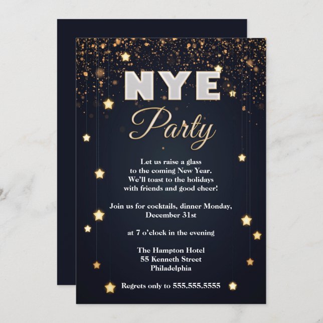 Elegant NYE Confetti Party Invitation (Front/Back)