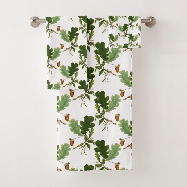 Elegant Oak Leaf and Acorn Bath Towel Set (Insitu)