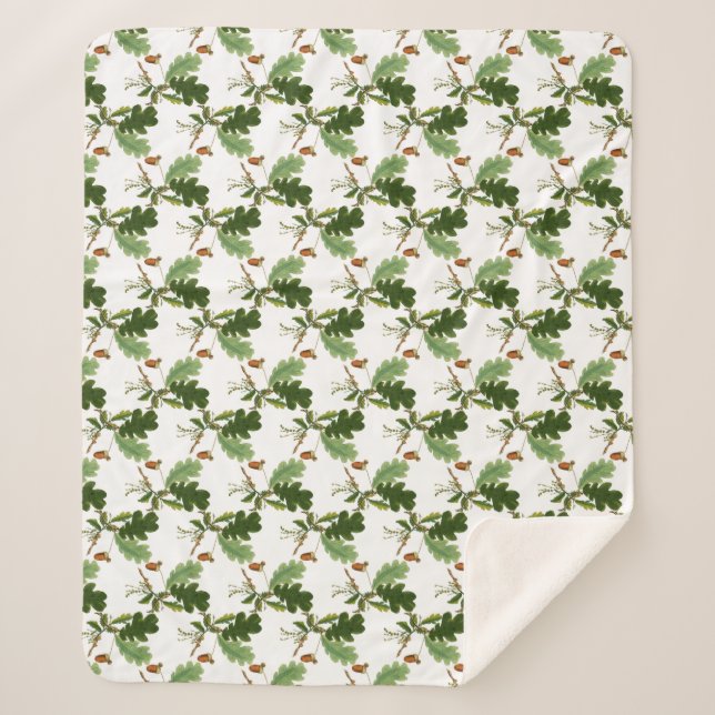 Elegant Oak Leaf and Acorn Fleece Blanket (Front)
